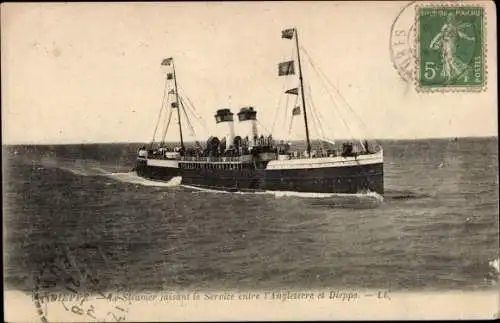 Ak Dieppe Seine Maritime, Dampfer im Dienst zwischen England und Dieppe