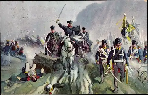 Künstler Ak Die Völkerschlacht 1813, General Blüchers Sieg an der Katzbach, Abels Schokolade,Reklame