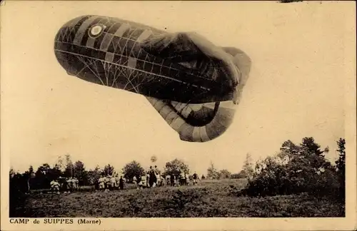 Ak Camp de Suippes Marne, Französischer Militärballon