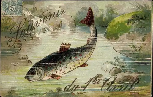 Ak 1. April, Fisch im Wasser