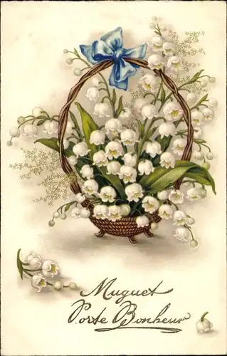 Ak Maiglöckchen in einem Weidenkorb