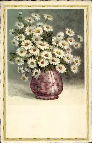 Ak Blumenvase mit weißen Blumen, Margeriten