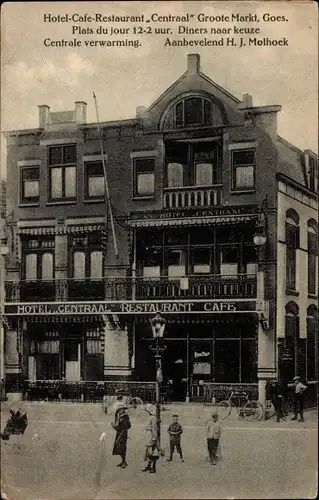 Ak Goes Zeeland Niederlande, Hotel Café Centraal, Groote Markt