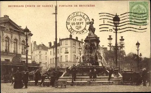 Ak Bruxelles Brüssel, Porte de Namur, Fontaine de Brouckere, Springbrunnen