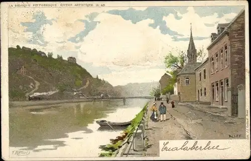 Künstler Litho Ranot, F., Tilff Esneux Wallonien Lüttich, Wasserpartie, Brücke