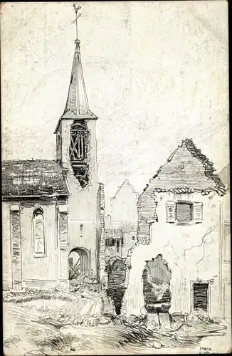 Künstler Ak Maixe Meurthe et Moselle, Kirche, Ruine