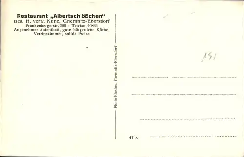 Ak Ebersdorf Chemnitz Sachsen, Restaurant Albertschlößchen, Frankenberger Straße 268