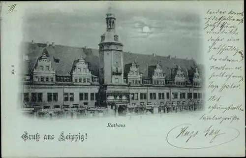 Mondschein Ak Leipzig in Sachsen, Rathaus