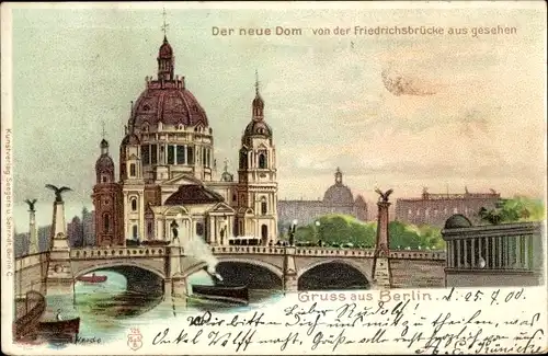 Künstler Litho Herde, A., Berlin Mitte, Der neue Dom von der Friedrichsbrücke aus gesehen