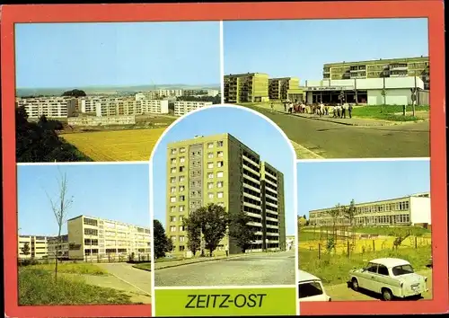 Ak Zeitz, Stadtteil Ost, Neubauten, Kaufhalle, Oberschule Fliegerkosmonaut S. Jähn u. W. Bykowski