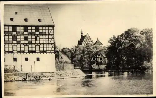 Foto Ak Plaue Brandenburg an der Havel, Teilansicht, Fachwerkhaus, Giebelhaus