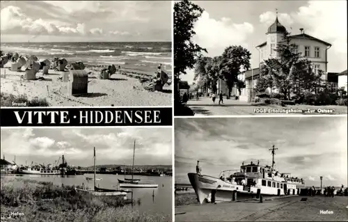 Ak Vitte Insel Hiddensee, Strand, FDGB Heim Zur Ostsee, Hafen, Fährschiff Binz