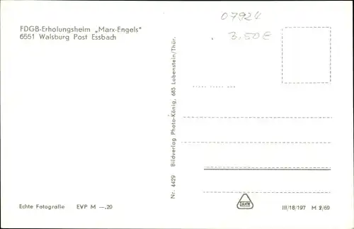 Ak Walsburg Eßbach in Thüringen, FDGB-Erholungsheim Marx-Engels, Panorama