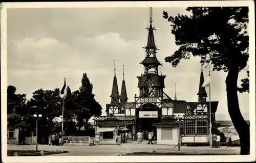 Ak Ostseebad Heringsdorf auf Usedom, Seebrücke, Eingang zu den Kolonnaden