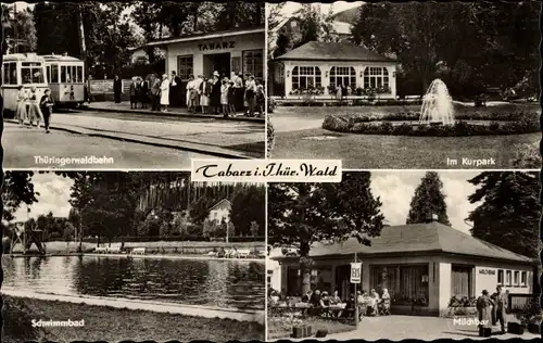 Ak Tabarz im Thüringer Wald, Thüringerwaldbahn, Kurpark, Springbrunnen, Schwimmbad, Milchbar