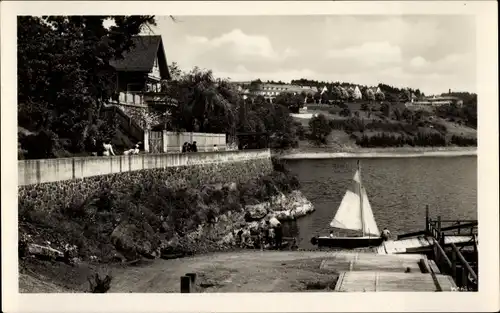 Ak Saalburg in Thüringen, Strandweg, Segelboot