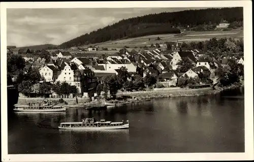 Ak Saalburg in Thüringen, Stausee der Bleiloch-Saaletalsperre, Boote