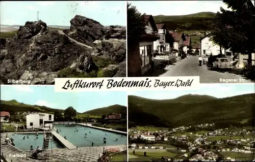 Ak Bodenmais in Niederbayern, Silberberg, Freibad, Gesamtansicht, Regener Straße