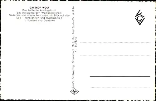 Ak Heisterberg Driedorf im Westerwald, Heisterberger Weiher, Gasthof Wolf