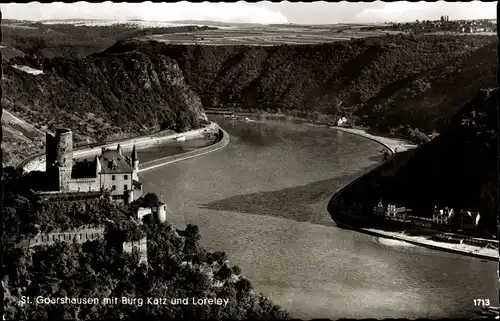 Ak Sankt Goarshausen am Rhein, Burg Katz, Loreley