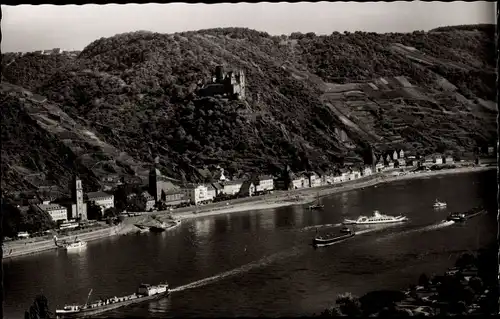 Ak Sankt Goarshausen am Rhein, Teilansicht, Schiffe