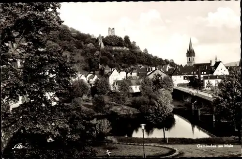 Ak Gemünden am Main Unterfranken, Ortsansicht, Ruine, Kirche