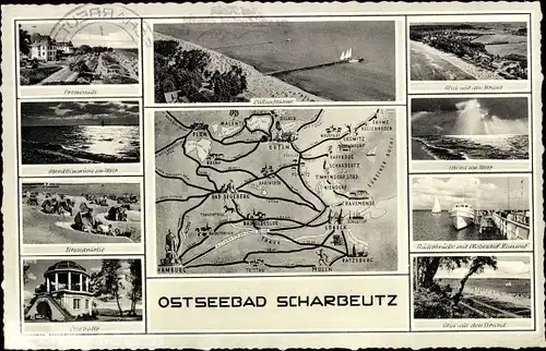 Landkarten Ak Ostseebad Scharbeutz in Holstein, Promenade, Lesehalle, Teilansichten