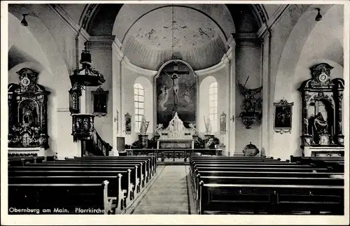 Ak Obernburg am Main Unterfranken, Pfarrkirche, Innenraum, Kanzel, Altar