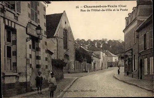 Ak Chaumont in Vexin Oise, Rue de Hôtel de Ville und das Postamt