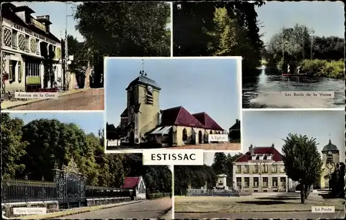 Ak Estissac Aube, Avenue de la Gare, Place Caroline, Postamt
