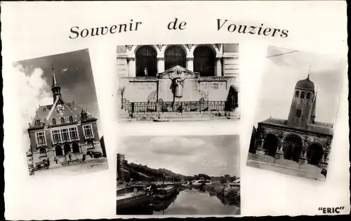 Ak Vouziers Ardennen, Rathaus, Kriegerdenkmal, Kirche, Aisne