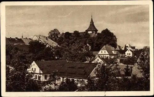 Ak Doksy Hirschberg am See Reg. Reichenberg, Teilansicht der Ortschaft, Kirchturm