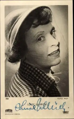 Ak Schauspielerin Luise Ullrich, Portrait, Hut, Schleier, Autogramm
