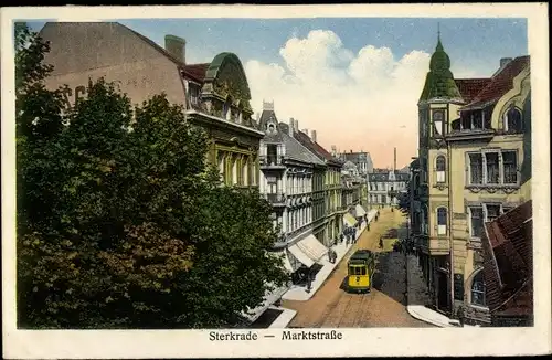 Ak Sterkrade Oberhausen im Ruhrgebiet, Marktstraße, Straßenbahn