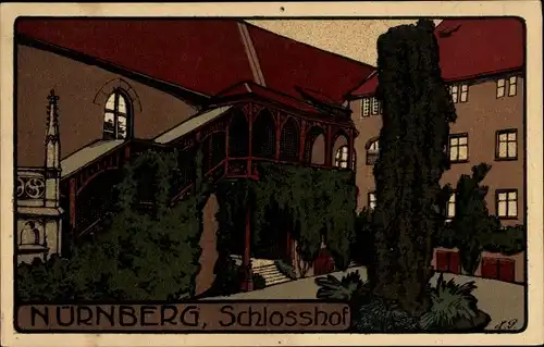 Steindruck Ak Nürnberg in Mittelfranken, Schlosshof