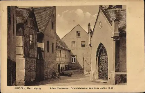 Ak Mügeln in Nordsachsen, Altes Kirchentor, Schmiedekunst von 1648