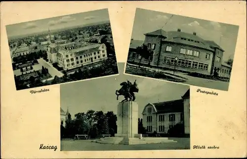 Ak Karcag Engelhausen Ungarn, Panorama, Denkmal, Postapalota