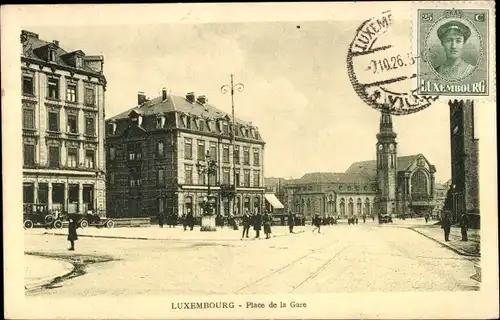 Ak Luxemburg Luxembourg, Bahnhofsplatz