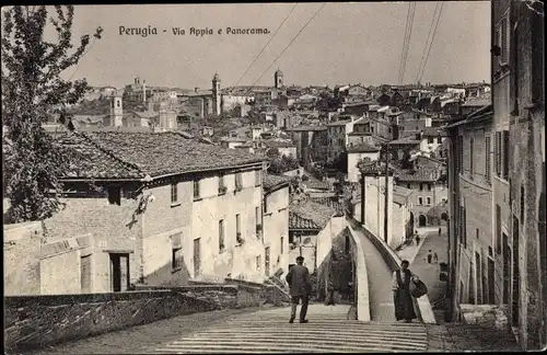 Ak Perugia Umbria, Via Appia e Panorama