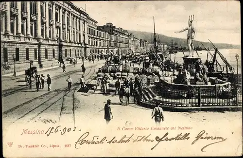 Ak Messina Sizilien, Il Corso Vittorio Emanuele col Nettuno