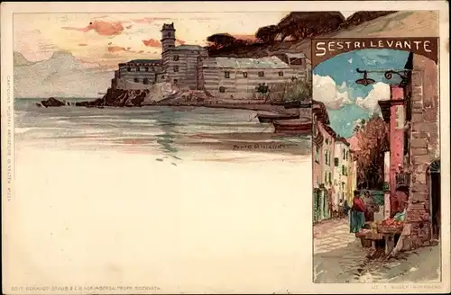 Künstler Litho Wielandt, Manuel, Sestri Levante Liguria, Straßenpartie, Küstenmotiv