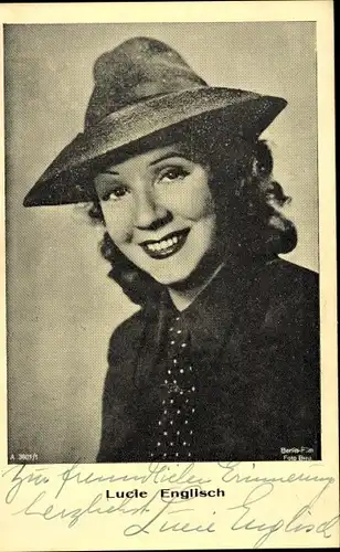 Ak Schauspielerin Lucie Englisch, Portrait, Berlin Film A 3801/1, Autogramm