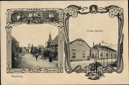 Passepartout Ak Warberg in Niedersachsen, Straßenpartie, Prüsses Gasthaus