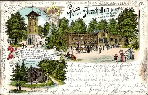 Litho Northeim in Niedersachsen, Aussichtsturm auf dem Wieter, Gasthaus