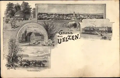 Ak Uelzen in Niedersachsen, Bahnhof, Haidschnucken, Fischerhof, Postamt
