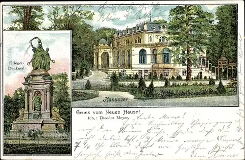 Litho Hannover in Niedersachsen, Kriegerdenkmal, Gasthaus Neues Haus