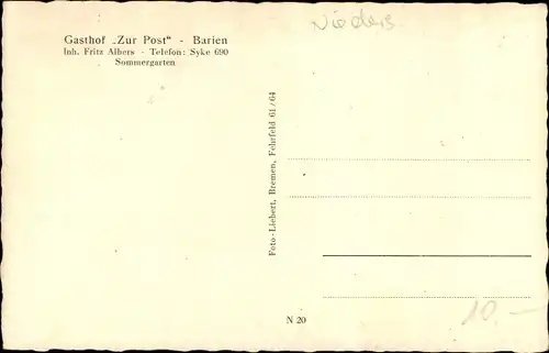 Ak Barien Barrien Syke in Niedersachsen, Gasthof Zur Post, Innenansicht