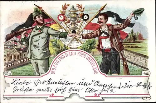 Litho Üb Aug und Hand fürs Vaterland, Zielscheibe, Schützen