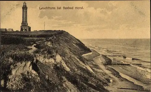 Ak Niechorze Seebad Horst Pommern, Leuchtturm, Strandpartie