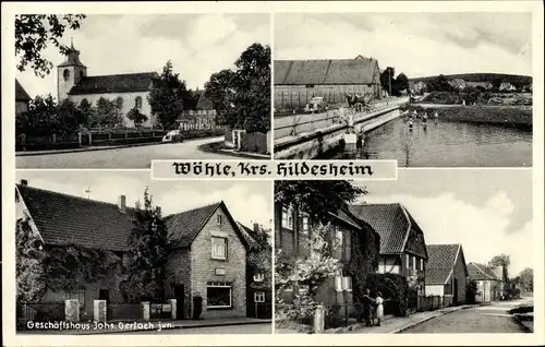 Ak Wöhle Schellerten Kreis Hildesheim, Geschäftshaus, Kirche, Straßenpartie